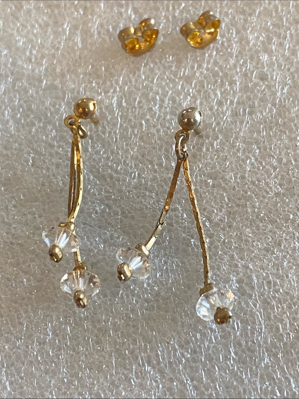 Gold Drop Earrings with Clear Crystal Beads